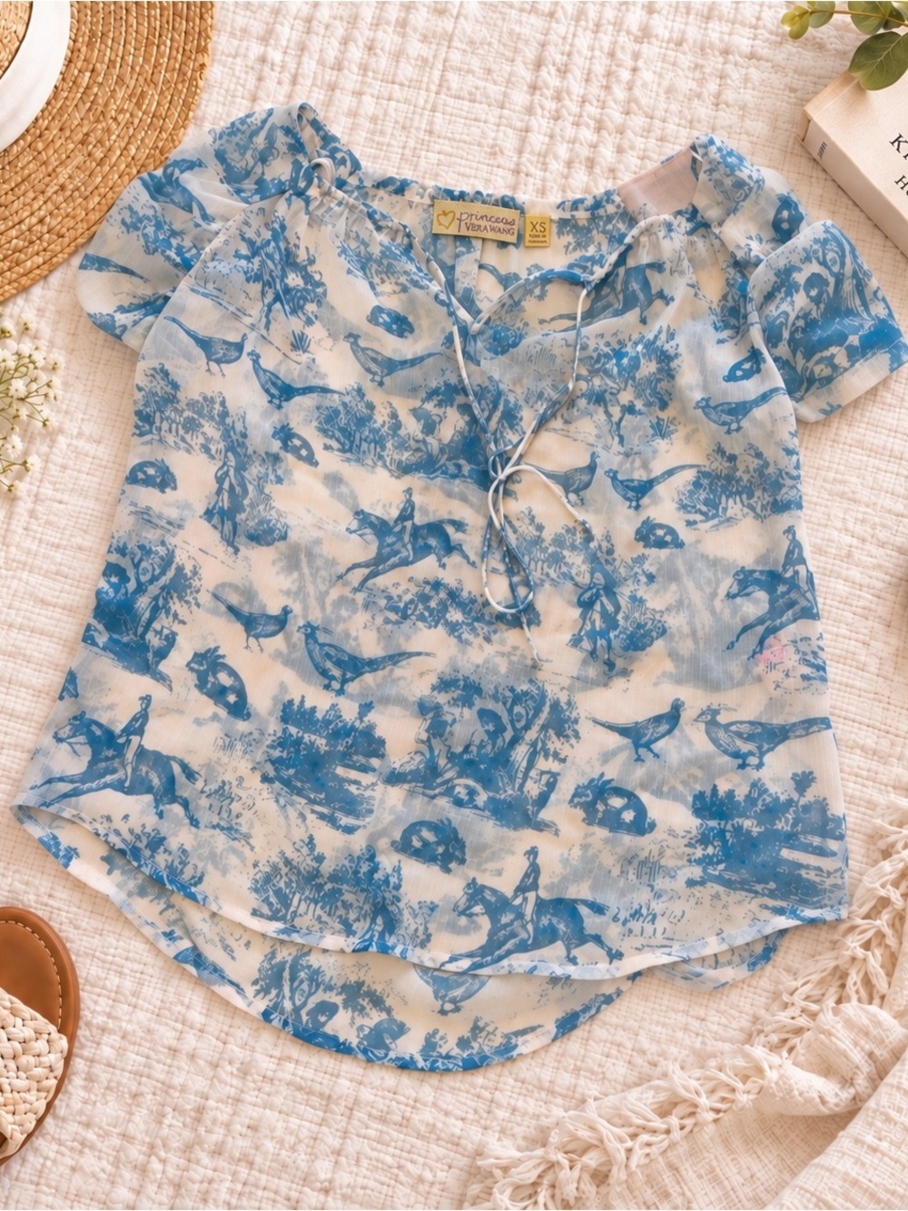 Princess Vera Wang Genuine Y2K Sheer Toile Blouse — Equestrian Print, Size XS